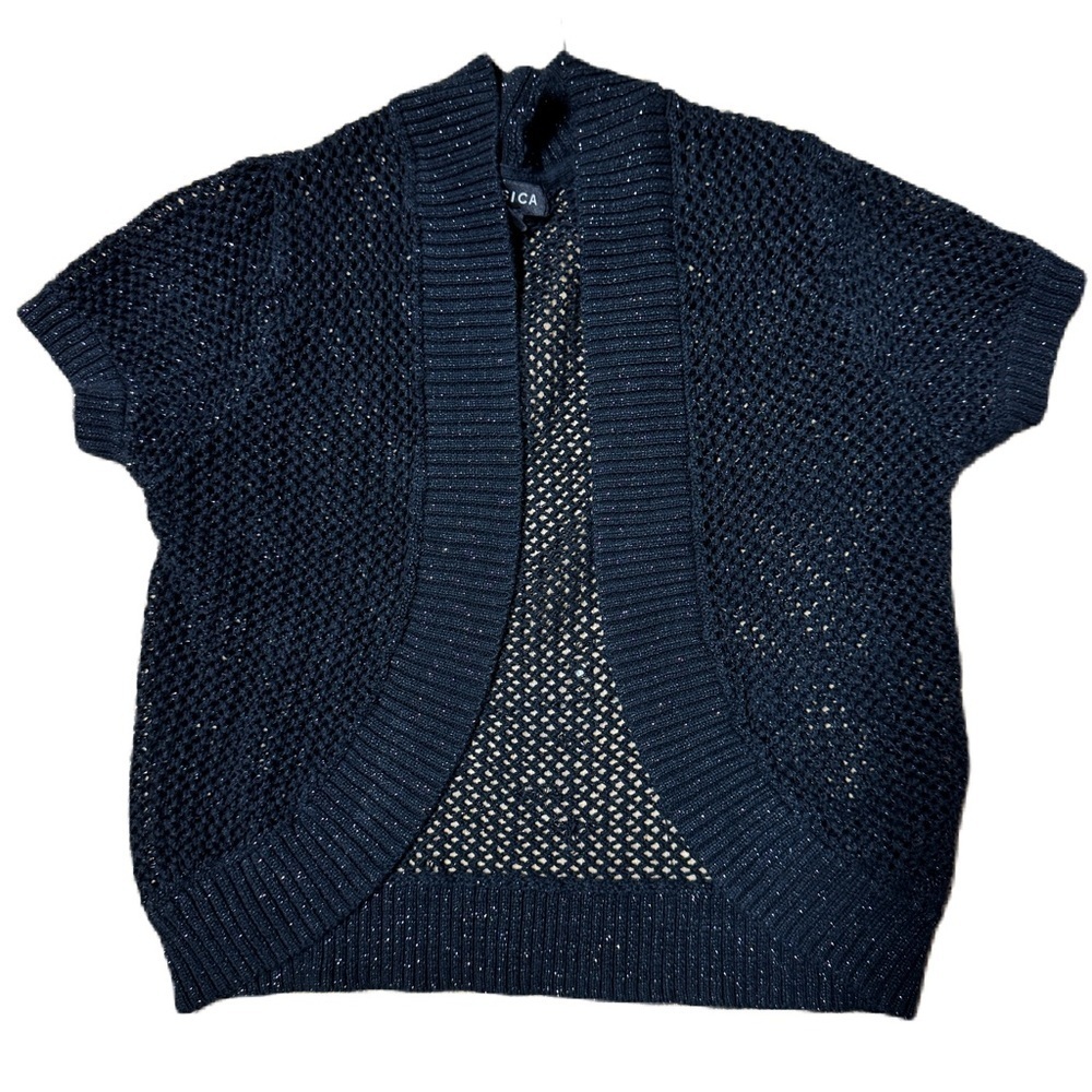 Women's Black Cardigan - Size Extra Small - Short Sleeve - Metallic Detail - $16